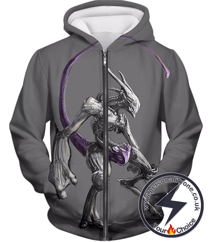 Pokemon Extremely Powerful Psychic Pokemon Mewto Cool Grey Zip Up Hoodie